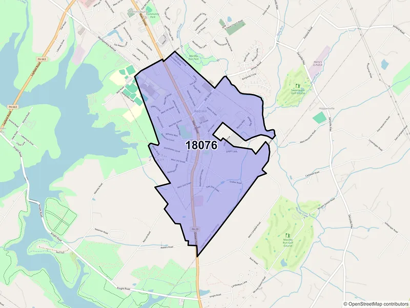 Map of Red Hill, Pennsylvania and ZIP codes