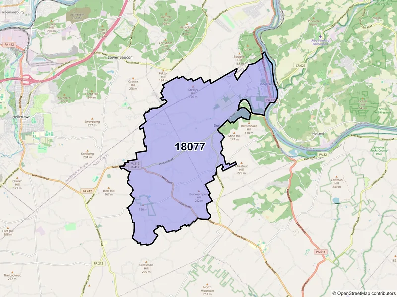 Map of ZIP Code 18077 — Riegelsville, PA
