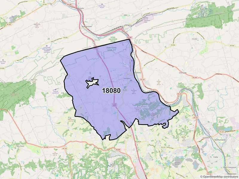 Map of ZIP Code 18080 — Slatington, PA