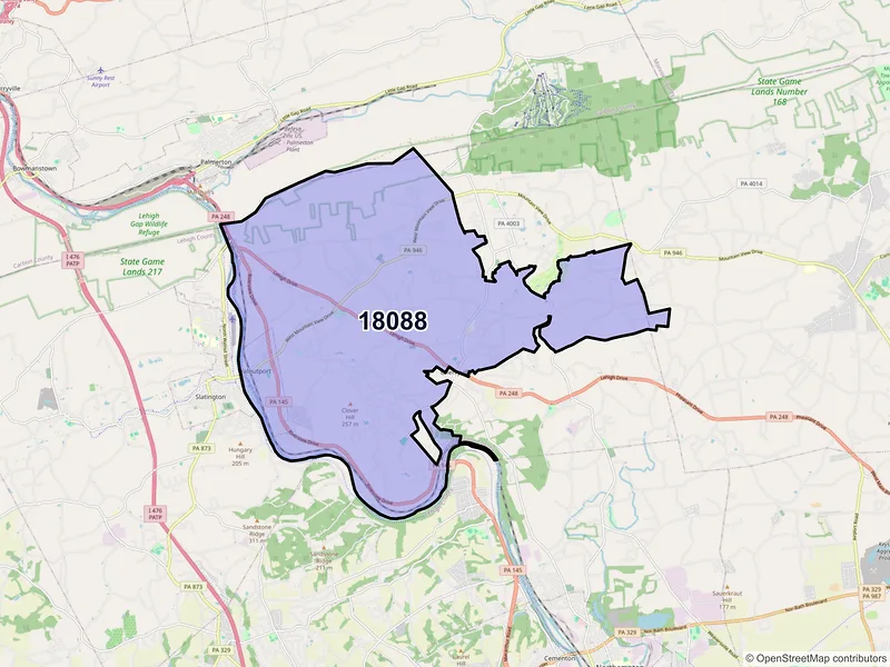 Map of Walnutport, Pennsylvania and ZIP codes
