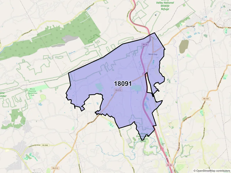 Map of ZIP Code 18091 — Wind Gap, PA