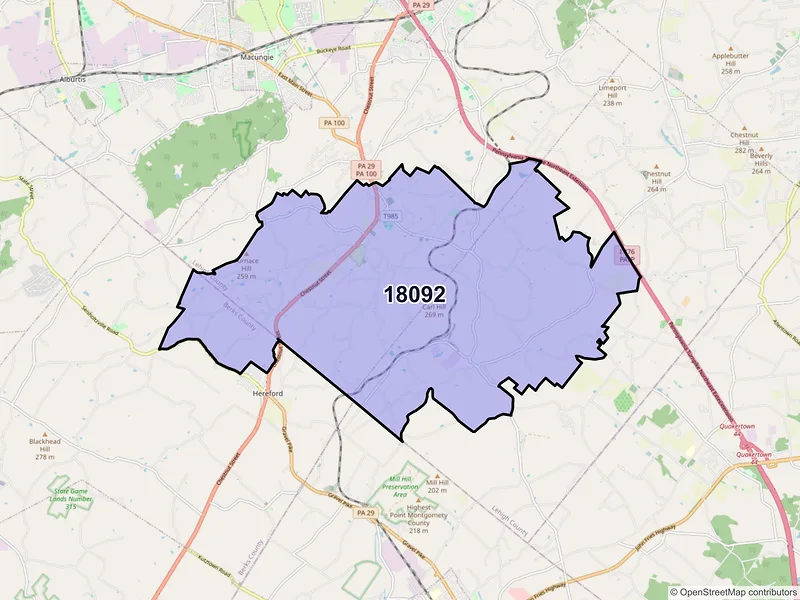 Map of Zionsville, Pennsylvania and ZIP codes