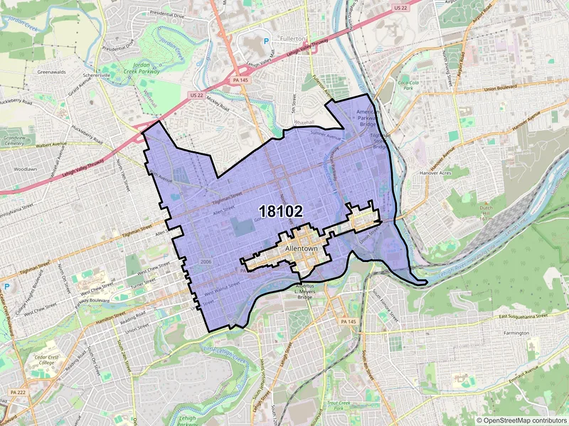 Map of ZIP Code 18102 — Allentown, PA