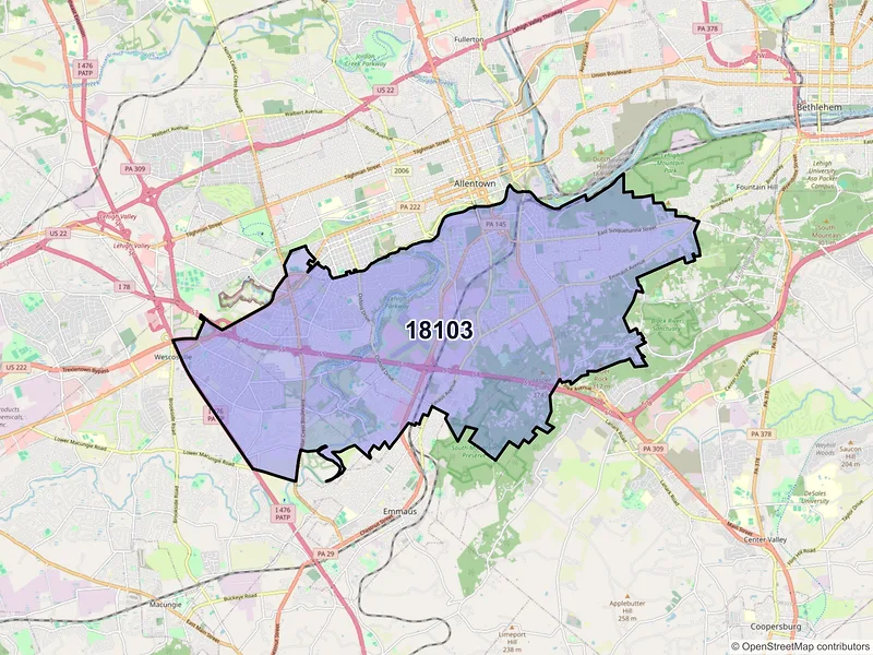 Map of ZIP Code 18103 — Allentown, PA
