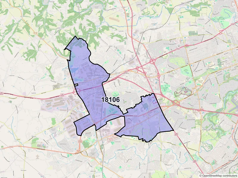 Map of ZIP Code 18106 — Allentown, PA