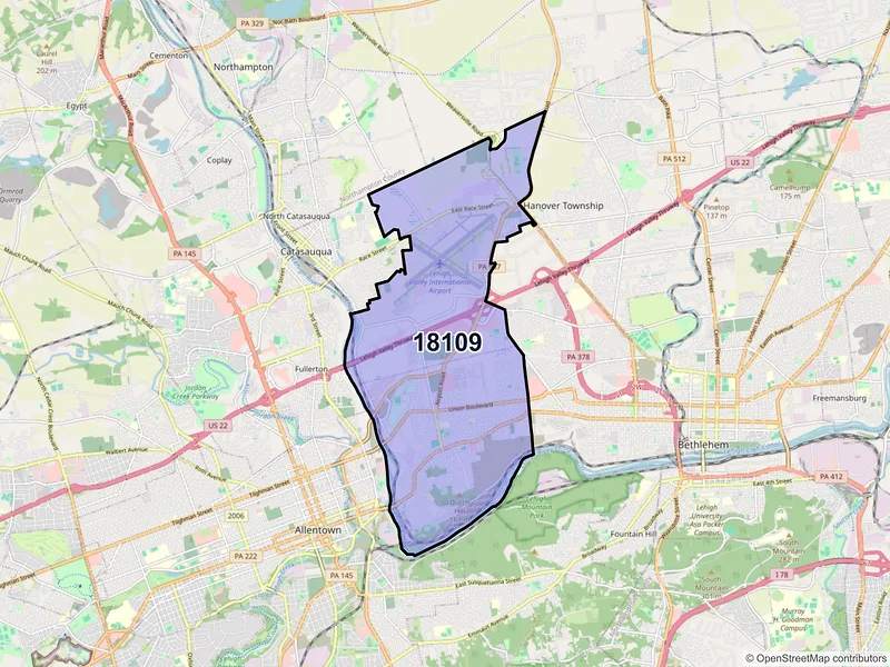 Map of ZIP Code 18109 — Allentown, PA