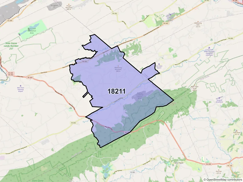 Map of ZIP Code 18211 — Andreas, PA