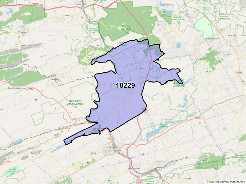 Map of ZIP Code 18229 — Jim Thorpe, PA