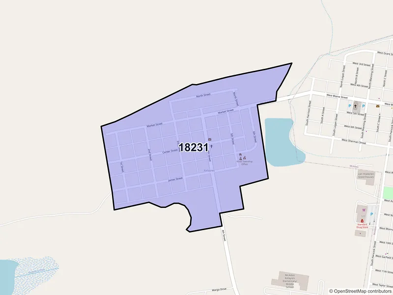 Map of Kelayres, Pennsylvania and ZIP codes