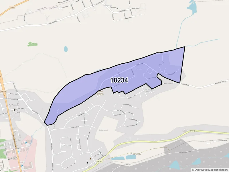 Map of Lattimer Mines, Pennsylvania and ZIP codes