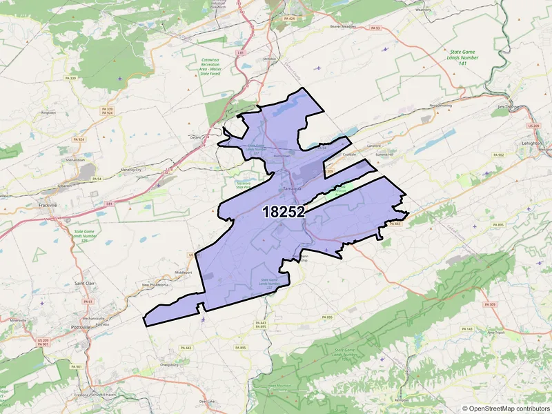 Map of Tamaqua, Pennsylvania and ZIP codes