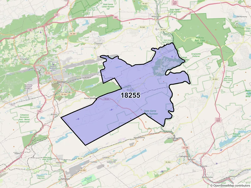 Map of Weatherly, Pennsylvania and ZIP codes