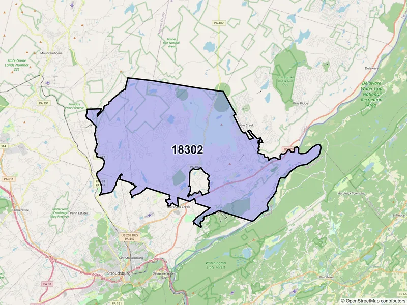 Map of ZIP Code 18302 — East Stroudsburg, PA