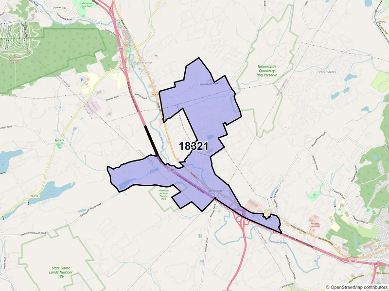 Map of ZIP Code 18321 — Bartonsville, PA