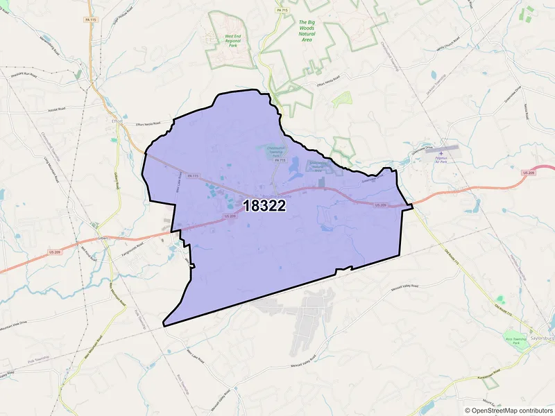 Map of ZIP Code 18322 — Brodheadsville, PA