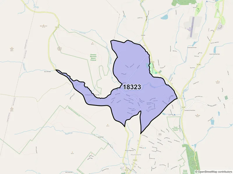 Map of Buck Hill Falls, Pennsylvania and ZIP codes