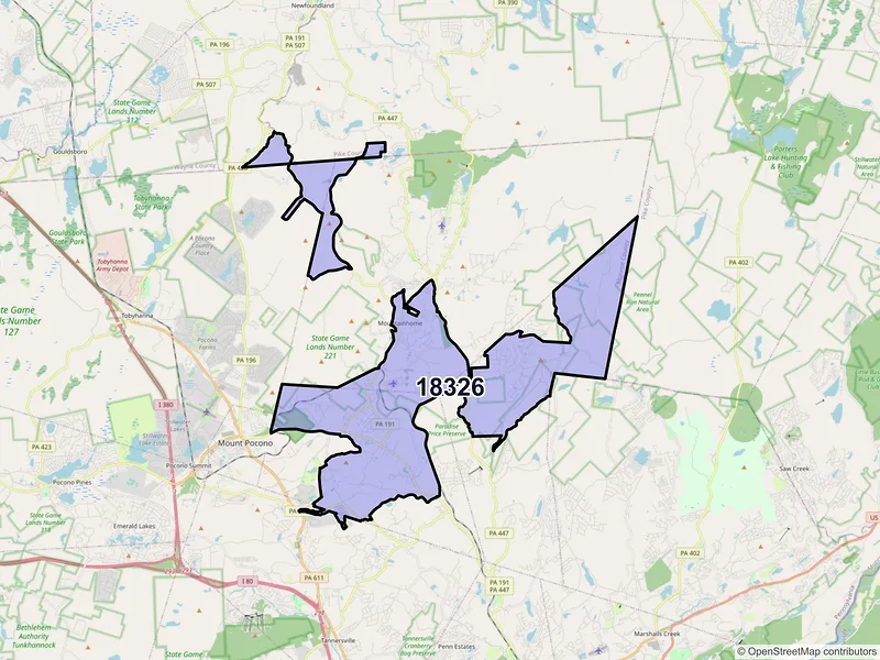 Map of Cresco, Pennsylvania and ZIP codes