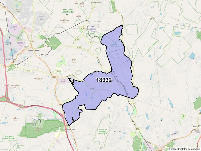 Map of ZIP Code 18332 — Henryville, PA