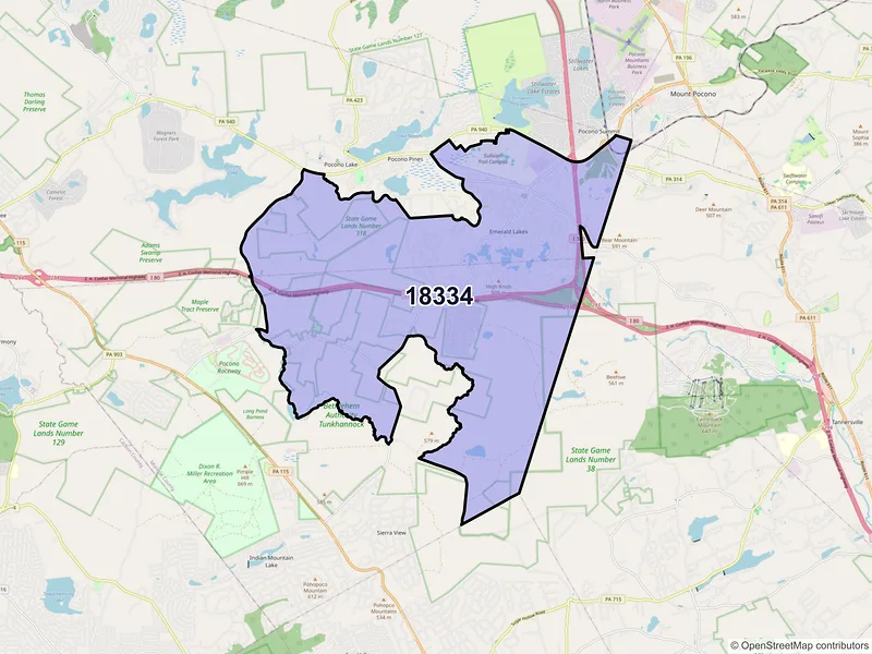 Map of Long Pond, Pennsylvania and ZIP codes
