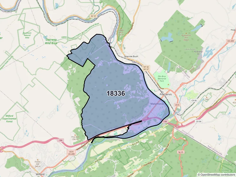 Map of ZIP Code 18336 — Matamoras, PA