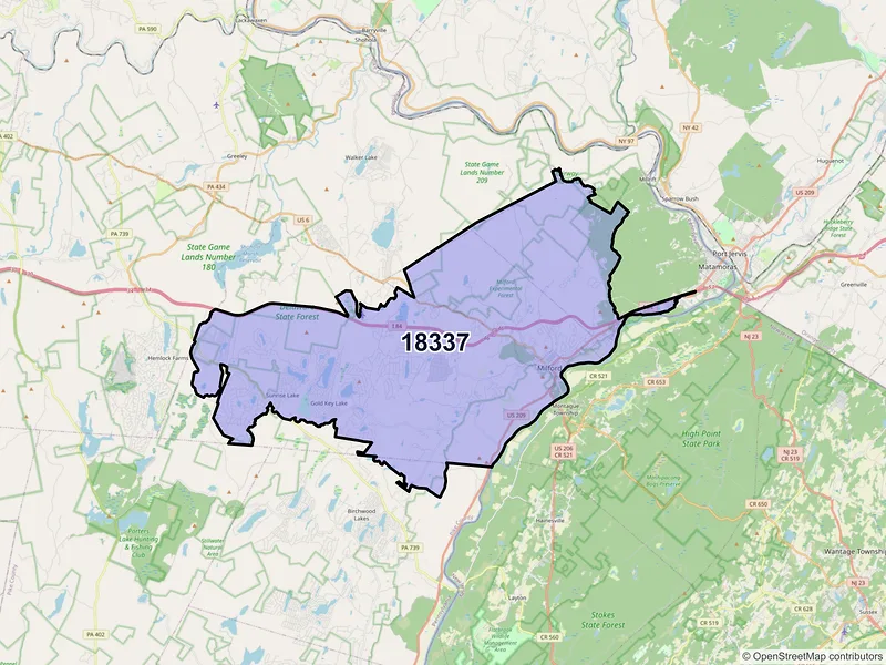 Map of Milford, Pennsylvania and ZIP codes