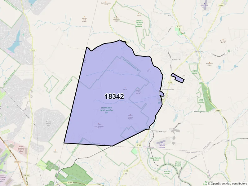 Map of Mountainhome, Pennsylvania and ZIP codes