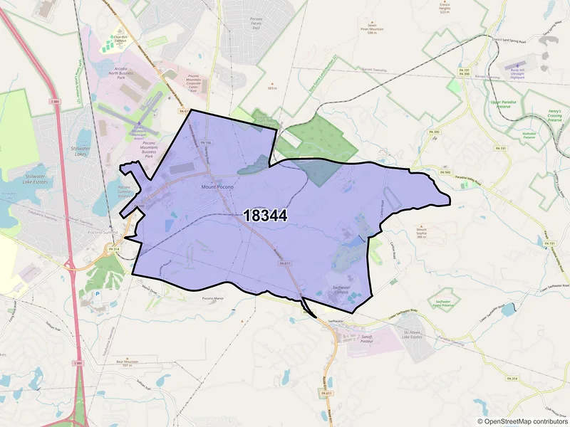 Map of ZIP Code 18344 — Mount Pocono, PA
