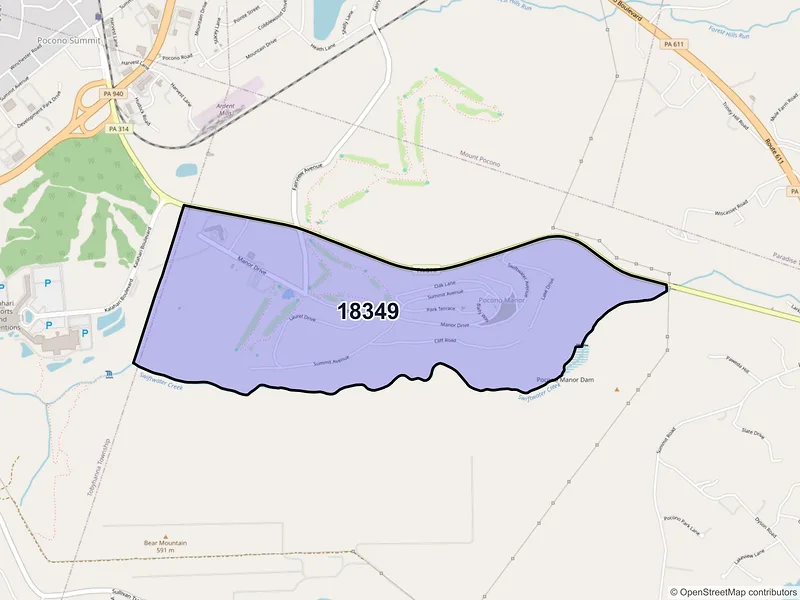 Map of Pocono Manor, Pennsylvania and ZIP codes