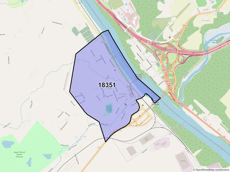 Map of Portland, Pennsylvania and ZIP codes