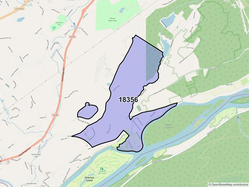 Map of Shawnee on Delaware, Pennsylvania and ZIP codes