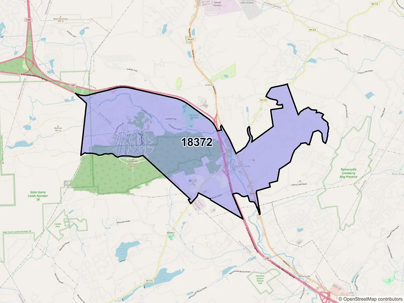 Map of ZIP Code 18372 — Tannersville, PA