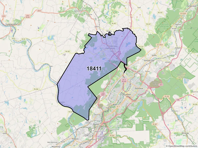 Map of Clarks Summit, Pennsylvania and ZIP codes