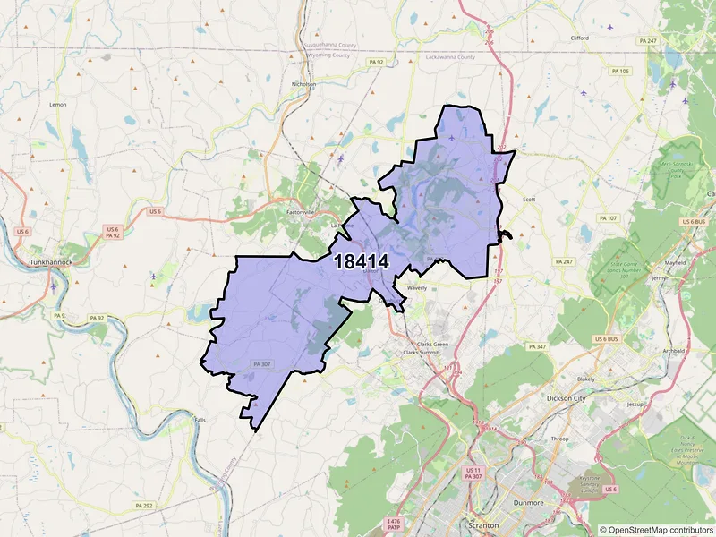 Map of ZIP Code 18414 — Dalton, PA