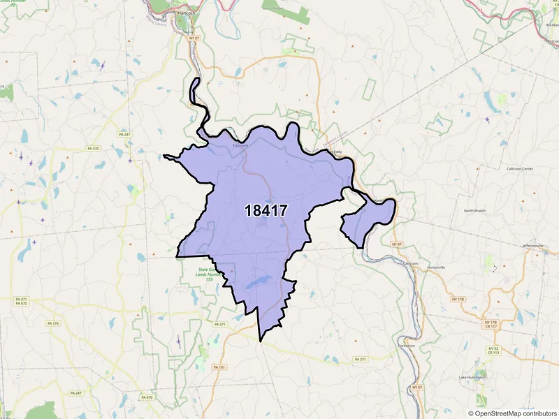 Map of Equinunk, Pennsylvania and ZIP codes