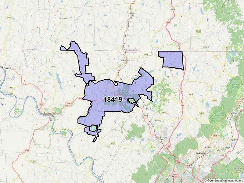 Map of Factoryville, Pennsylvania and ZIP codes