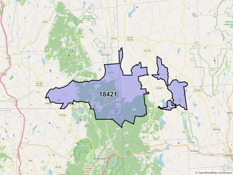 Map of ZIP Code 18421 — Forest City, PA