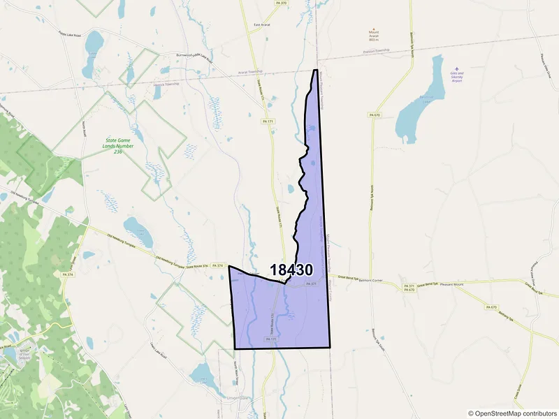 Map of ZIP Code 18430 — Herrick Center, PA