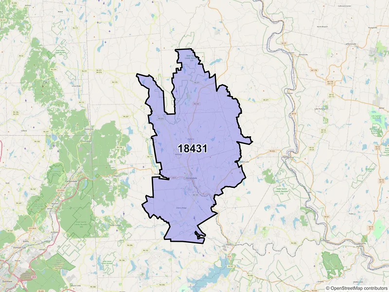 Map of Honesdale, Pennsylvania and ZIP codes