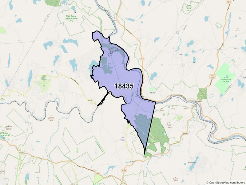 Map of Lackawaxen, Pennsylvania and ZIP codes