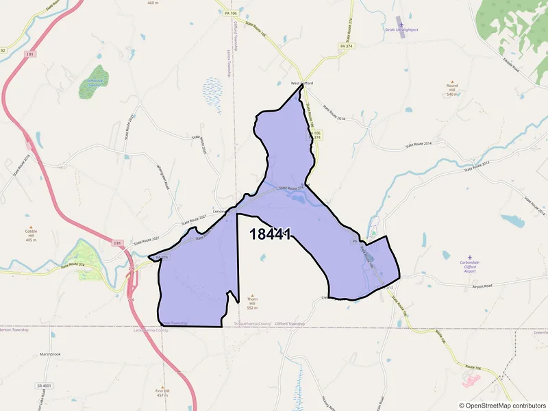 Map of ZIP Code 18441 — Lenoxville, PA