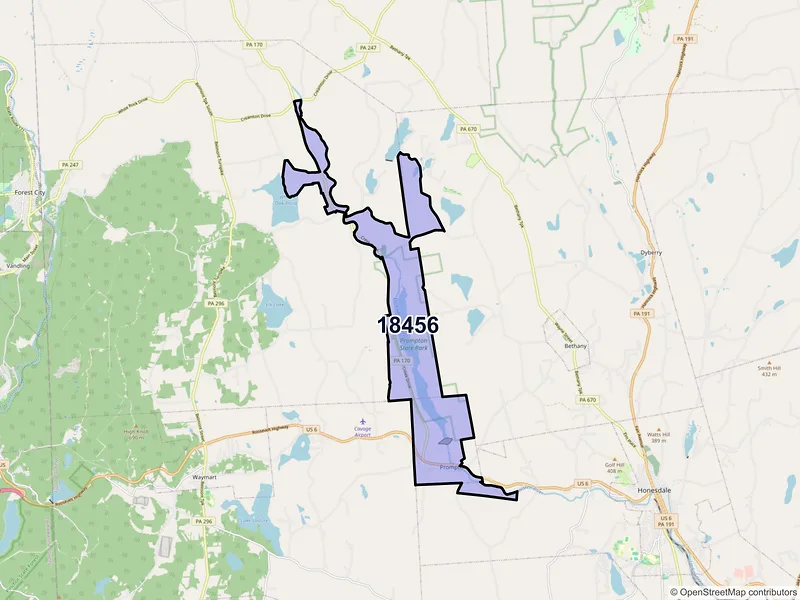 Map of Prompton, Pennsylvania and ZIP codes