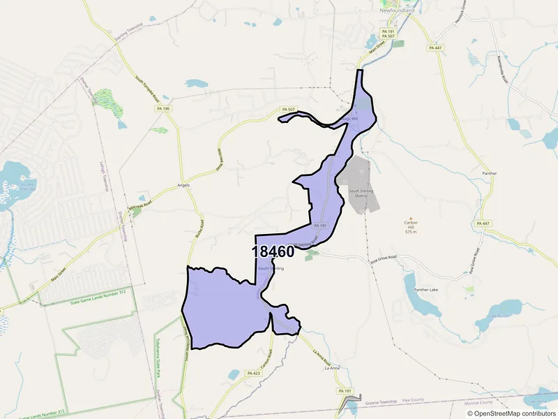 Map of South Sterling, Pennsylvania and ZIP codes