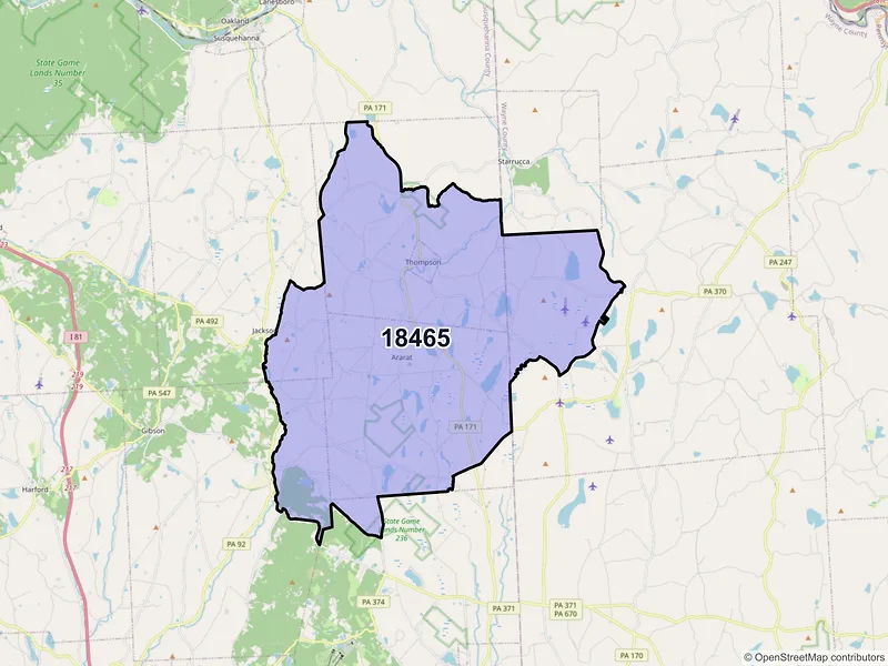 Map of ZIP Code 18465 — Thompson, PA