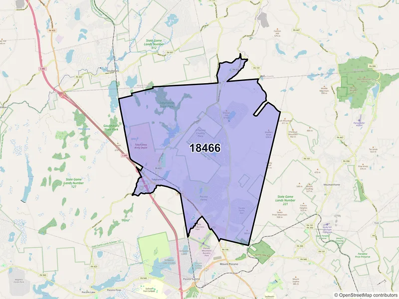 Map of ZIP Code 18466 — Tobyhanna, PA