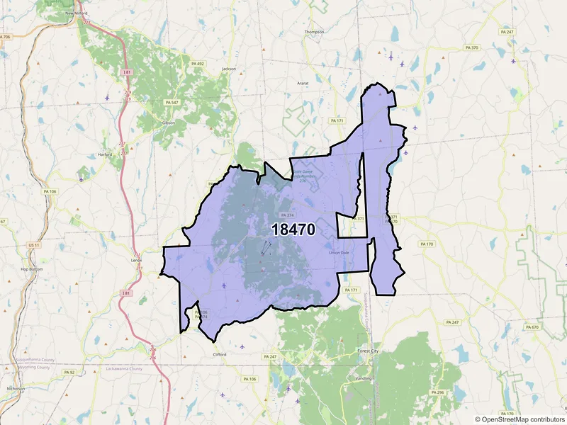 Map of Union Dale, Pennsylvania and ZIP codes