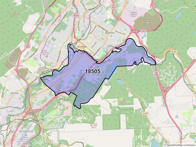 Map of ZIP Code 18505 — Scranton, PA