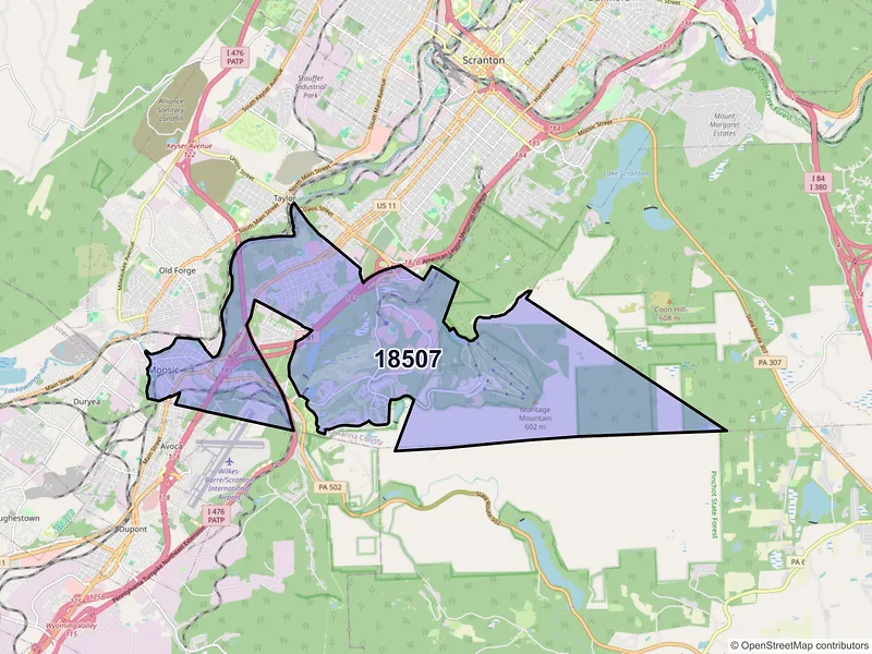 Map of ZIP Code 18507 — Moosic, PA