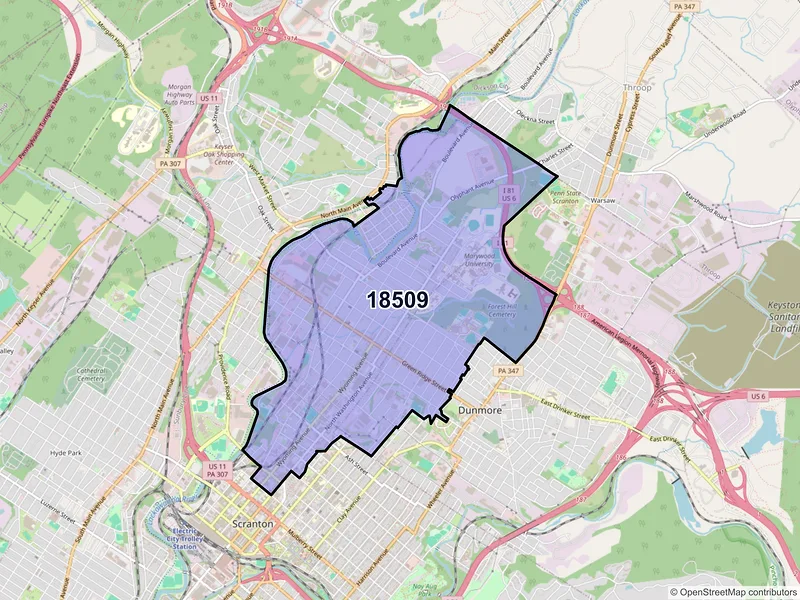Map of ZIP Code 18509 — Scranton, PA