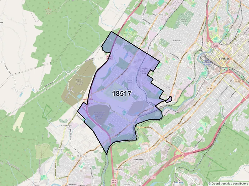 Map of ZIP Code 18517 — Taylor, PA