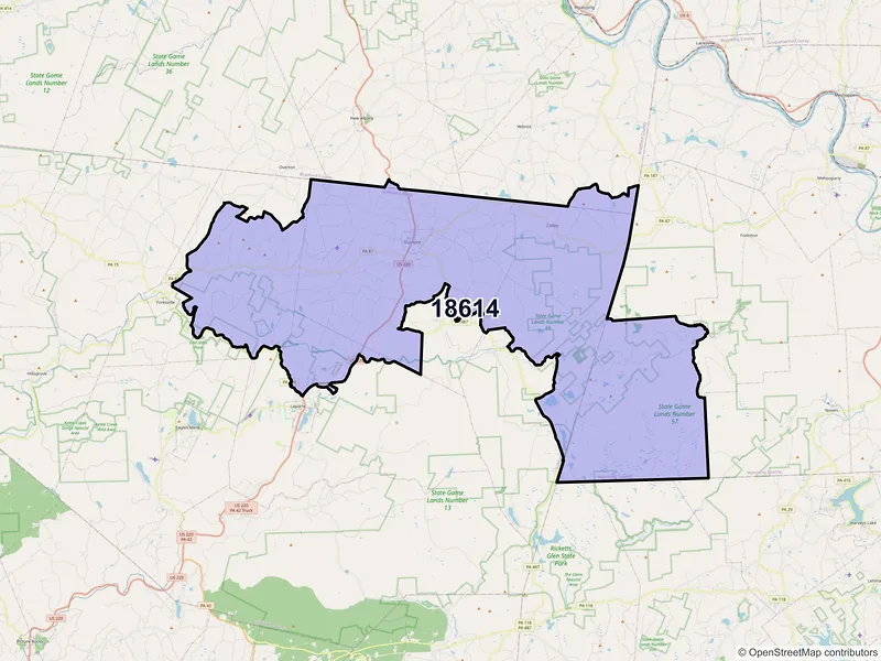 Map of ZIP Code 18614 — Dushore, PA